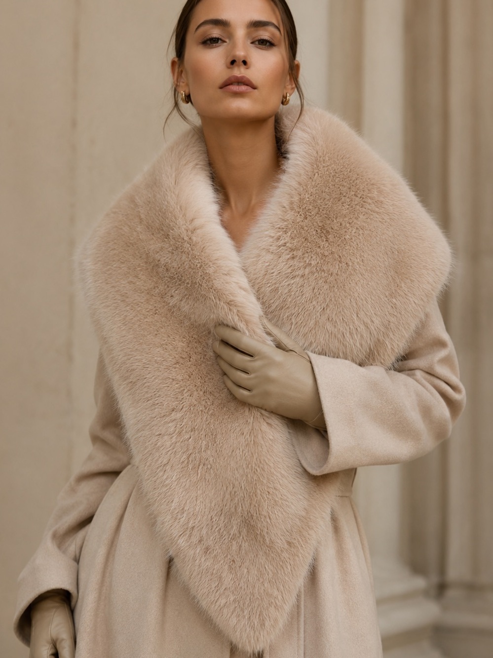 Le Chateau Elegant Cream Faux-Fur Scarf - Picture 1 of 3